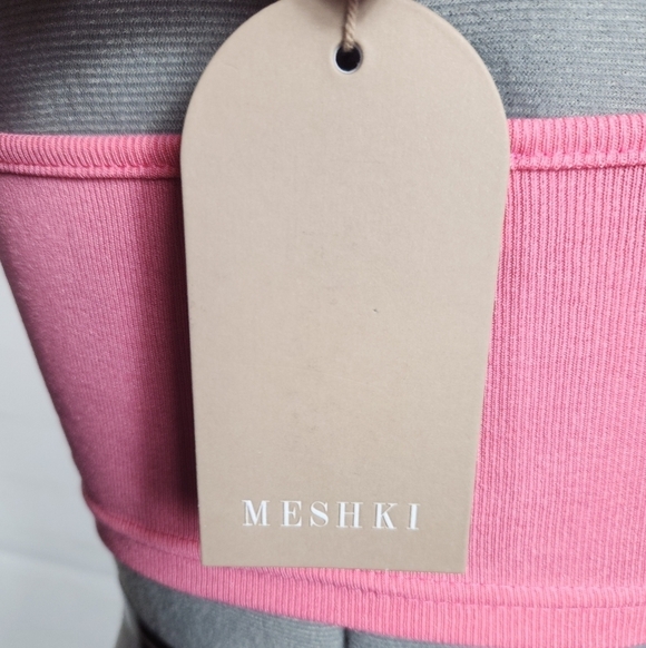 Meshki Jordan Ruched Front V Neck Bralette Crop Top 2 Bundle Set Pink & Stone XS - Picture 13 of 16